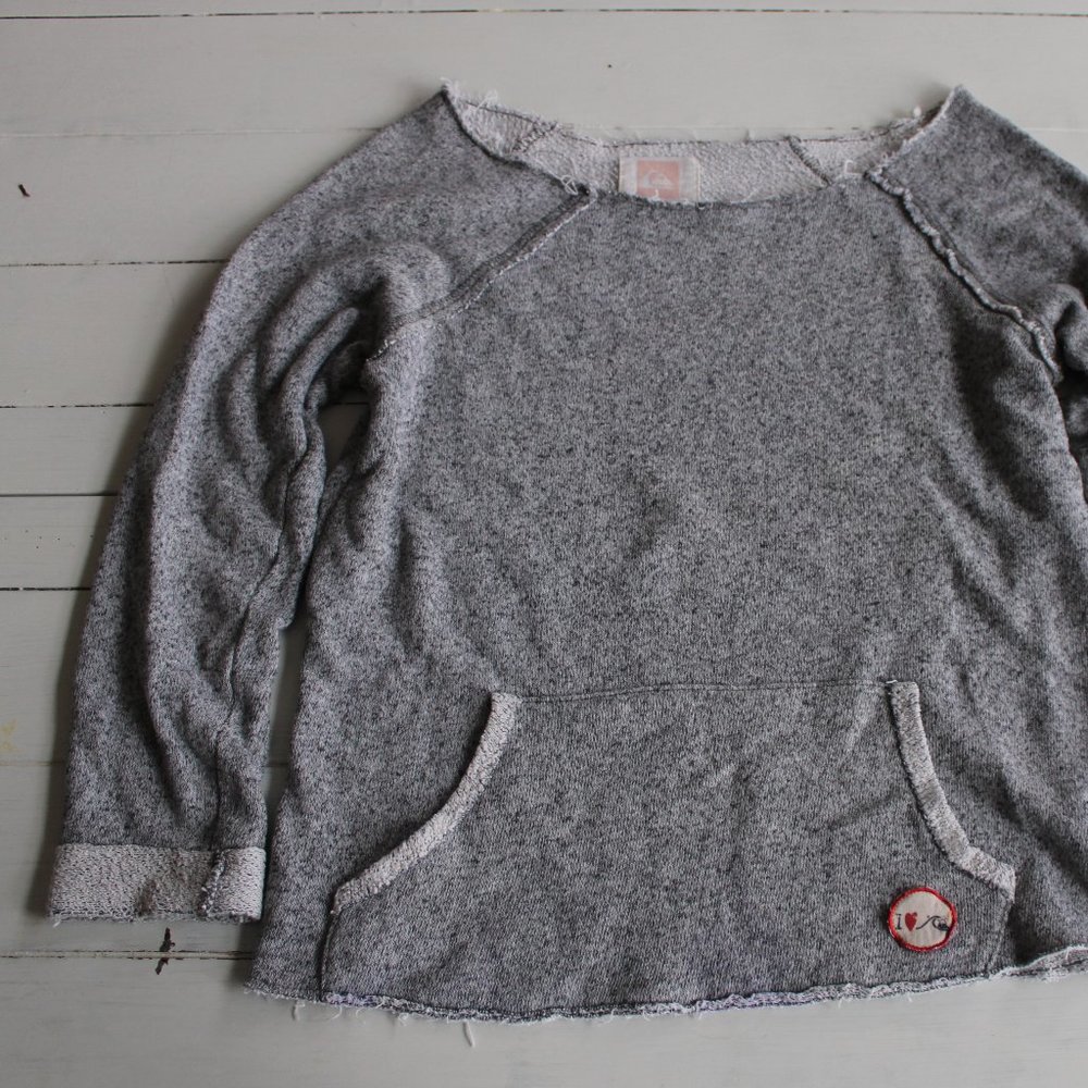 Quicksilver Heather Grey Distressed Beach Pullover Sweater